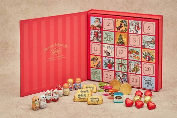 カファレルのクリスマスチョコレート、サンタやネコを描いたアドベントカレンダー＆オーナメント缶