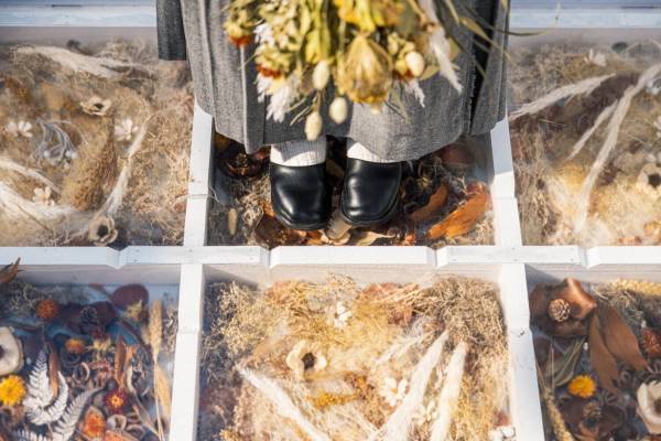 “歩ける”「ドライフラワーの絨毯」が横浜ベイクォーターに、ランタンが灯るライトアップも