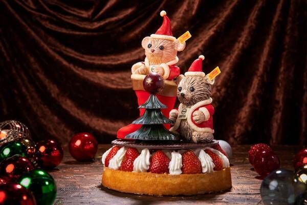 シュタイフ“テディベア”がブーツから顔を出すクリスマスケーキ、ザ・プリンスギャラリー 東京紀尾井町で