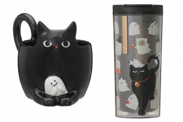 スタバのハロウィン2021限定グッズ、尻尾ハンドルの黒猫マグや暗闇でゴースト光るタンブラー