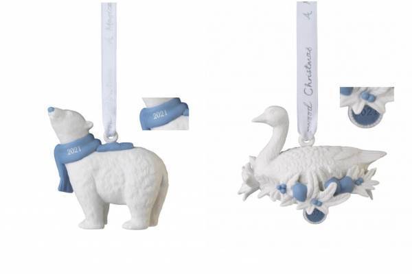 ウェッジウッドのクリスマス2021年、“クマや白鳥”モチーフの年号入りオーナメント