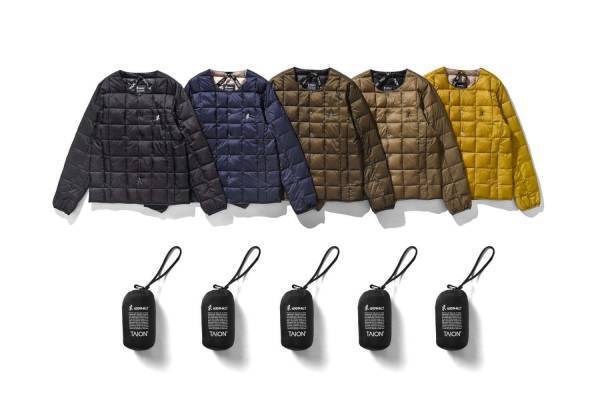 タイオン×グラミチのロゴ入りインナーダウン＆ダウンマフラー、マスタードやベージュなど全5色で