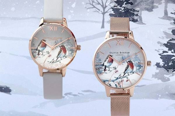 オリビア・バートンのクリスマス限定腕時計 - “鳥と柊”の雪景色を描いた文字盤、伊勢丹新宿店で