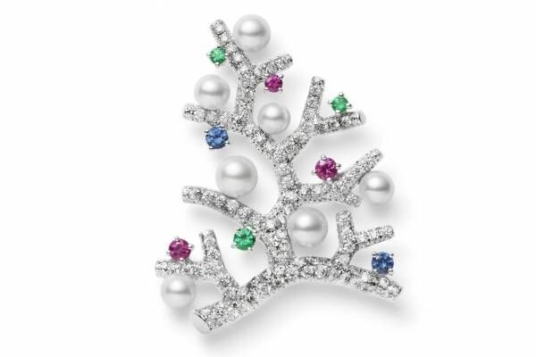 ミキモトのクリスマスジュエリー、真珠を配した“幸福の木”ブローチやユニセックスネックレス