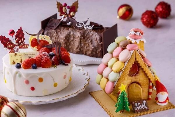 ホテルオークラ神戸の2021年クリスマスケーキ、マカロン屋根の&quot;お菓子の家”＆あまおう苺ショート