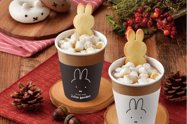 “雪遊びをするミッフィー”着想の新ホットチョコ、フラワーミッフィー ジュースガーデンで