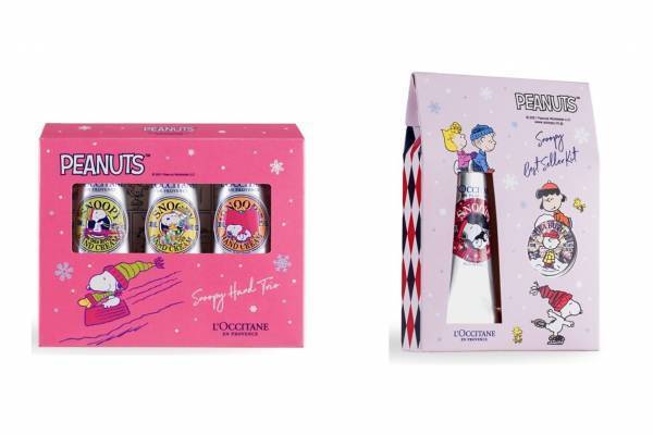 ロクシタン「スヌーピー」コラボの22年冬限定ハンドクリーム＆シアバター、“雪遊び姿”をデザイン
