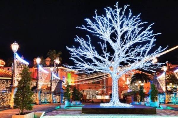 泉南りんくう公園のイルミネーション - 5m超えキリンや樹木、海岸沿い通りのライトアップ