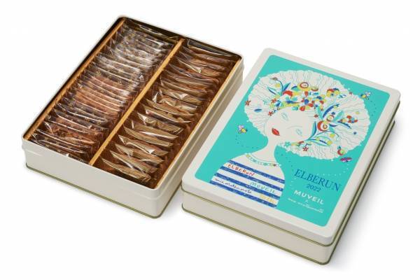 兵庫の老舗洋菓子店「エルベラン」ミュベールの花々を描いた限定クッキー缶、10種クッキーをアソート