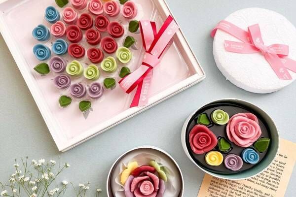 花屋が作る“7色のバラ”バレンタイン限定チョコレート、フルーティーな花束チョコなどカレンドから発売