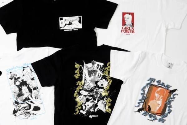 X-girl×漫画『チェンソーマン』のTシャツ、デンジ&アキを描いたモノクログラフィック