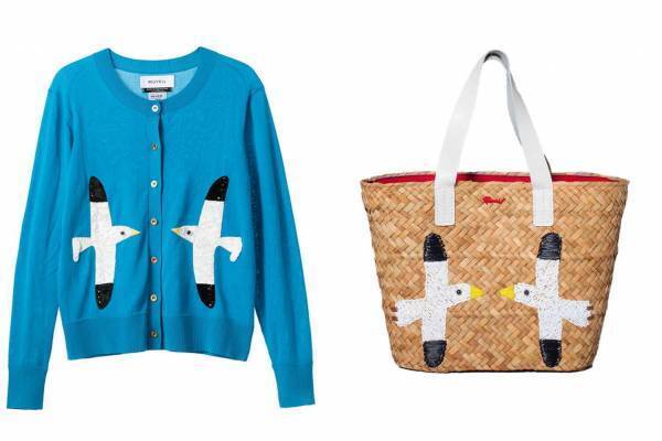 ミュベール新作“カモメ”モチーフの総柄ワンピ＆スカート、ストライプ裏地のカゴバッグも