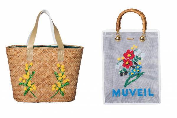 ミュベール新作“ヨットやミモザ”のカゴバッグ、“ブーケ”モチーフの花咲くクロスステッチバッグ