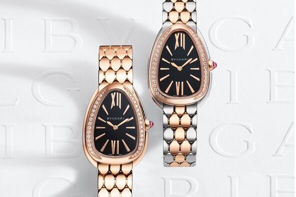 ブルガリ&quot;蛇モチーフ”腕時計「セルペンティ セドゥットーリ」にピンクゴールド製の新作、ダイヤルは黒に