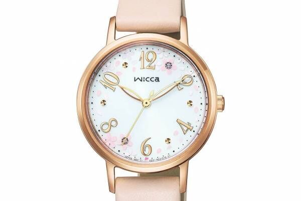 シチズン「ウィッカ」&quot;桜モチーフ&quot;新作腕時計、文字盤の桜にピンククリスタルをセット