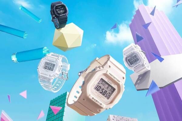 BABY-Gの新スクエア腕時計、マットな3色のワントーン＆クリアスケルトンで小型・薄型化