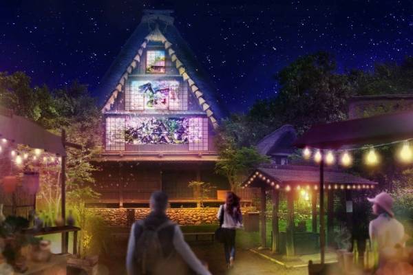 ネイキッドのナイトウォーク、合掌造民家や風車のプロジェクションマッピングが野外博物館・日本民家園で