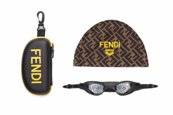 フェンディとアリーナのスイミングキット、“FF”ロゴのスイミングキャップ＆ゴーグル