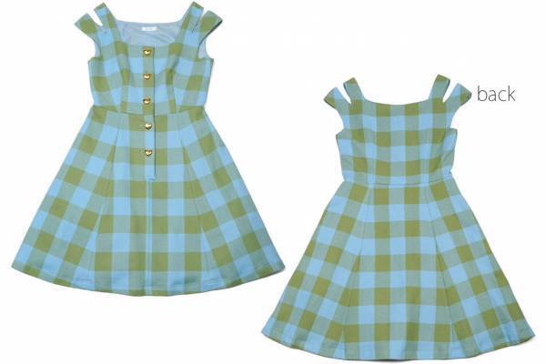 ミルク春新作“ハート型ゴールドボタン輝く”チェック柄ワンピ＆スカート、リボン付きカーディガンも