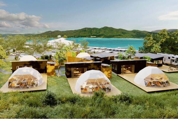 “海で遊べる”グランピング施設「アクアヴィレッジ京都天橋立」天然温泉付きドーム型テントなど