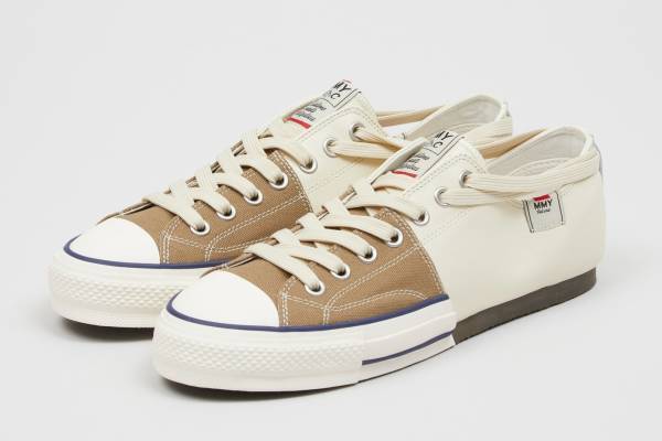 ナイジェル・ケーボン x メゾン ミハラヤスヒロ「スプリットスニーカー」キャンバス＆レザーを切り替え