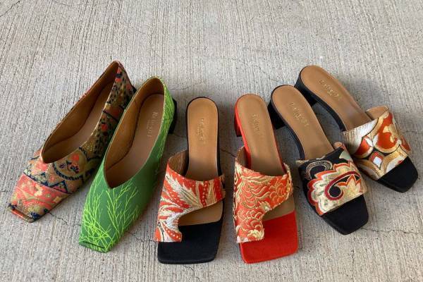 “着物サンダル”ルリエ エイトワンのオーダー会が新宿で、スクエアトゥの帯サンダル即売も