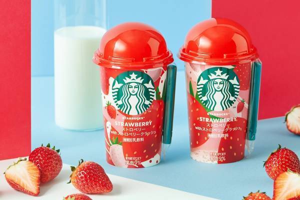 スターバックス、チルドカップ“最大量”のストロベリー果肉×ミルクドリンクを全国ファミマで