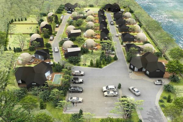 グランピング施設「グランドーム千葉富津」関東最大級の全20棟、天然温泉やプライベートサウナ付きテント