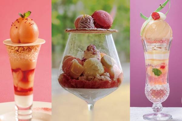 「フルーツパフェフェア」大阪・京都ほか6ホテルで、丸ごと白桃＆大粒ぶどうのパフェ