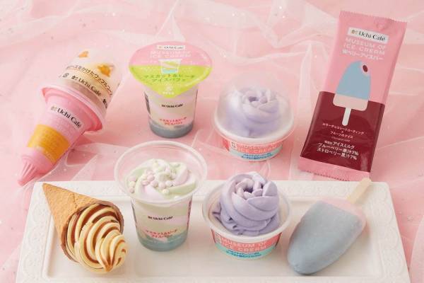 ローソン×MOICの第2弾コラボアイス、色が変わる花型ソーダアイスやペールトーンのアイスパフェ