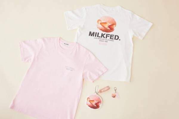ミルクフェド“いちごメロンパン”プリントのTシャツやポーチ、札幌「シロクマベーカリー」とコラボ