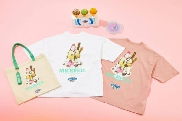ミルクフェド、沖縄のアイス「ブルーシール」とコラボ“手書き風”イラストのTシャツやバッグ