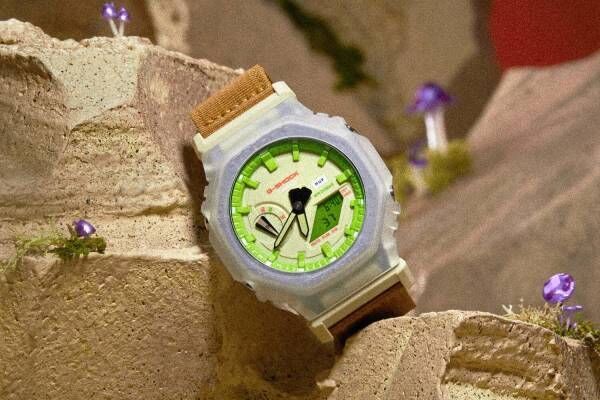 ハフ×G-SHOCKのコラボ腕時計、グリーンを配した文字盤にスケルトンベゼル搭載