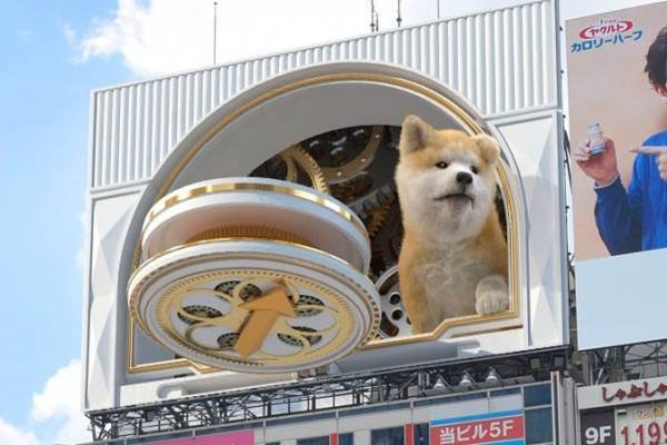 超巨大“秋田犬の子犬”3Dカラクリ時計が渋谷駅前に、毎時0分に時刻を告知