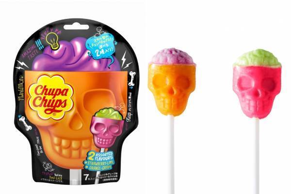 “スカル型チュッパチャプス”ハロウィンに再び、シュワシュワ食感の脳みそ＆2フレーバーで