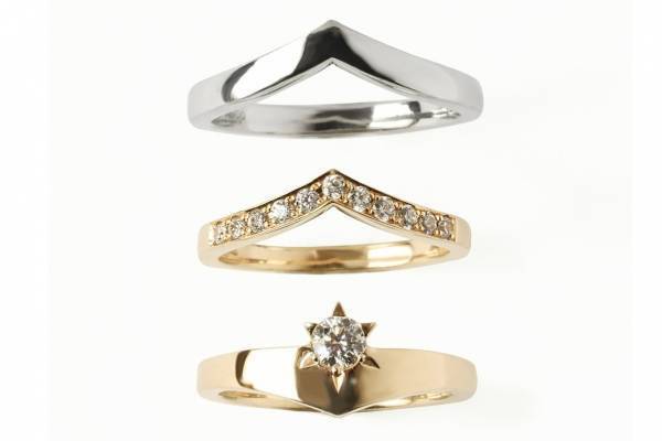 イー・エム新作エンゲージリング“太陽”のように輝くダイヤモンド、Vラインのマリッジリングも