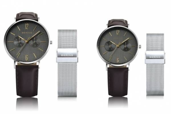 ベーリングの腕時計「チェンジズ」スレートグレイ×イエローゴールドの新色、2つのストラップを付け替え