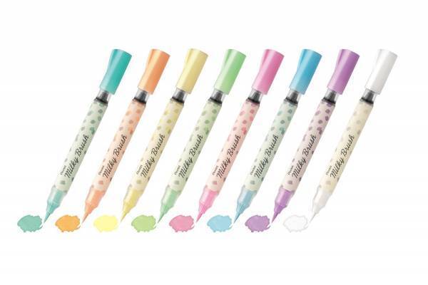 元祖パステルカラーボールペン「ハイブリッドミルキー」が筆ペンに、淡いイエロー＆ピンクなど全8色