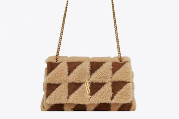 サンローラン22年秋冬「シアリング バッグ」“ふわもこ”素材の幾何学パッチワークバッグなど