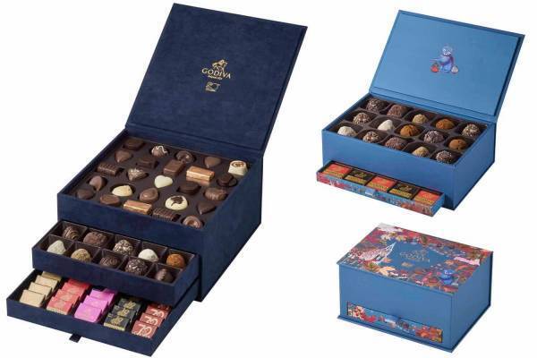 ゴディバの日本上陸50周年コレクション、全95粒入りの豪華3段ボックスや特別パッケージの詰め合わせ