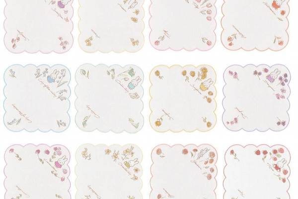 フラワーミッフィー“12カ月の誕生花”を刺繍したブーケ風ミニタオル、チューリップやバラなど