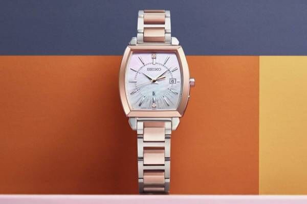 セイコー ルキア“朝焼けの空”着想のウィメンズ腕時計、ピンク×ブルーの白蝶貝ダイヤル