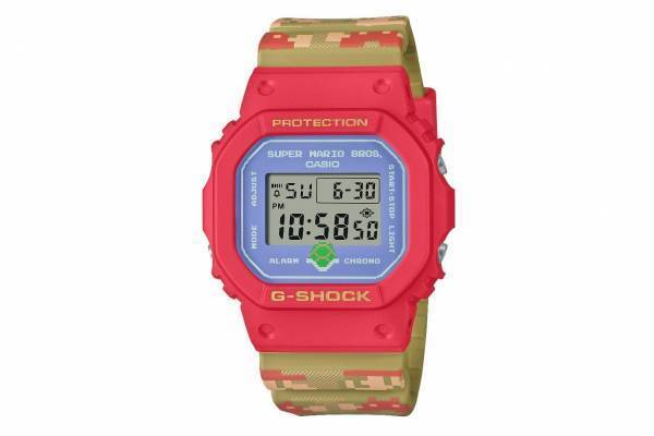 G-SHOCK「スーパーマリオブラザーズ」腕時計、1UPキノコを獲得するマリオのバックライト