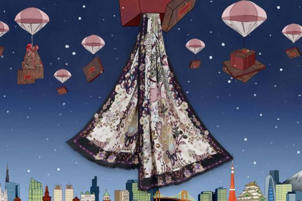 エトロのクリスマスショール、ペガサスや花園をアール・デコ調にデザイン