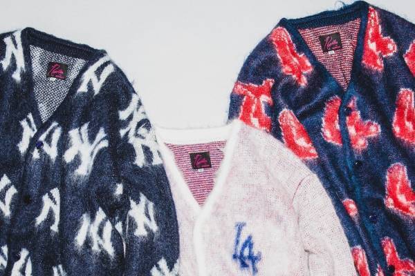 ニードルズ×ビームス ボーイのモヘヤカーディガン、ニューヨーク・ヤンキースなどMLBチームロゴの総柄