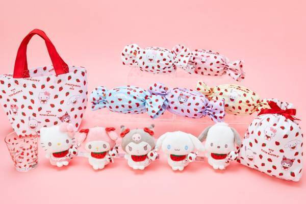 サクマ製菓「いちごみるく」×サンリオ、赤ちゃんハローキティの“キャンディ型”ポーチや巾着など