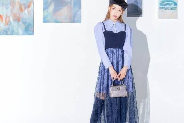 リリー ブラウン×宮脇咲良の新作「シャツコンビワンピース」花刺繍の 