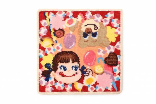 ペコちゃんとラブラリー バイ フェイラーのコラボハンカチ、ミルキーやチョコをデザイン