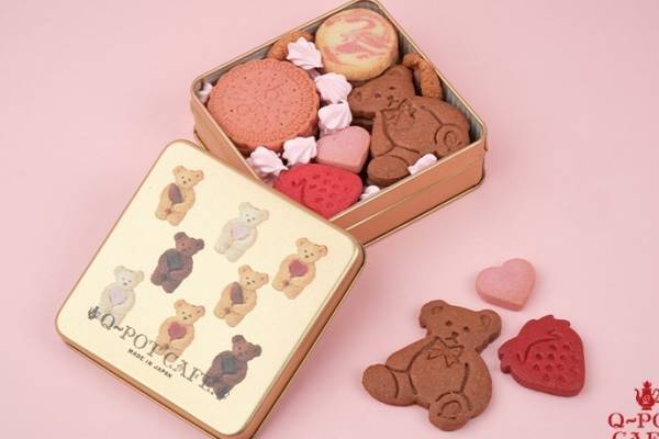 Q-pot CAFE.“まるで宝石”バレンタイン限定クッキー缶、テディベア＆いちご型クッキー入り