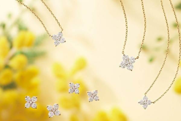ヴァンドーム青山“春の花”モチーフのジュエリー、桜のネックレス＆ミモザのピアス